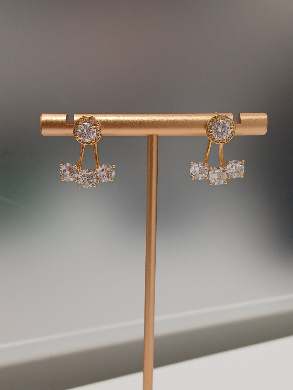 NEW! 18k Gold Plated AAA Cubic Zirconia Drop Back Illusion Earrings Pretty Bird
